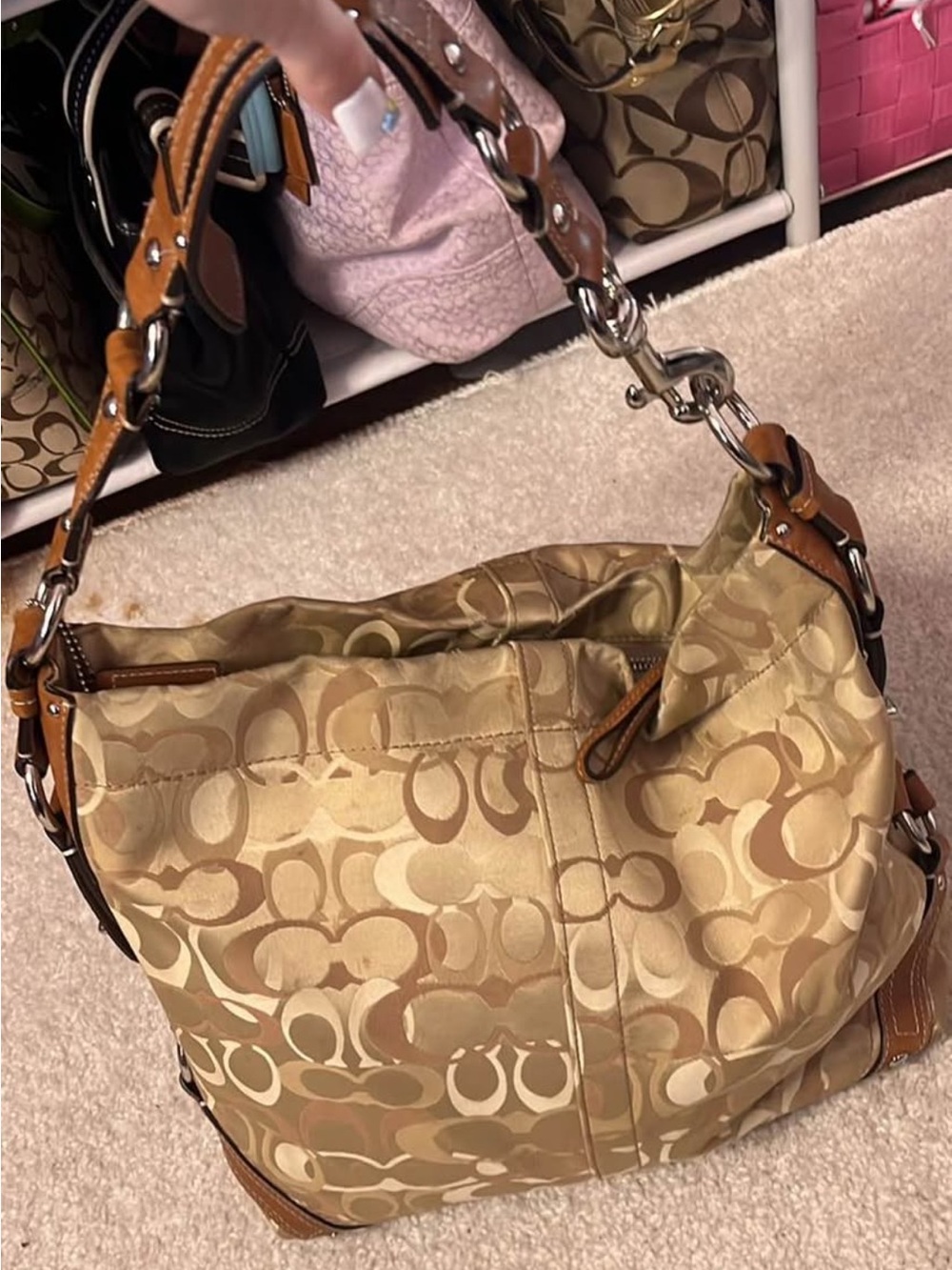 Coach Tan and Brown Signature Shoulder Hobo Bag - Picture 2 of 7